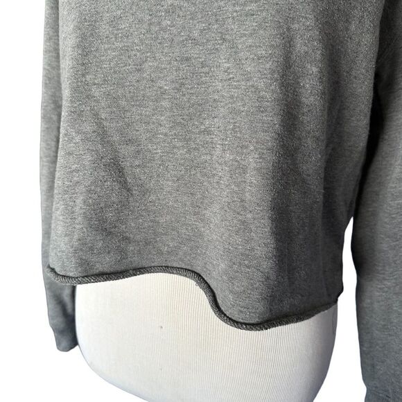 Wild Fable Gray Polo Button Long Sleeved Casual Relaxed Cropped Shirt Top - Picture 4 of 6